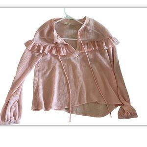 En Crème Sheer pink Ruffle Top Small